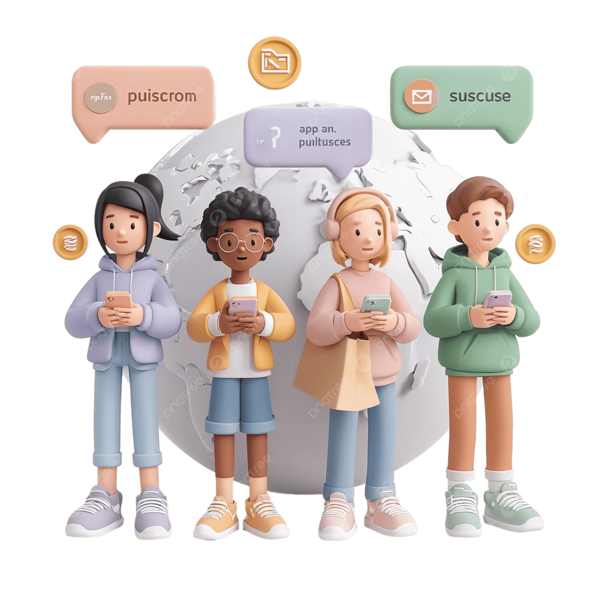 pngtree minimalistic 3d digital illustration of diverse gen z using smartphones with png image 21648858